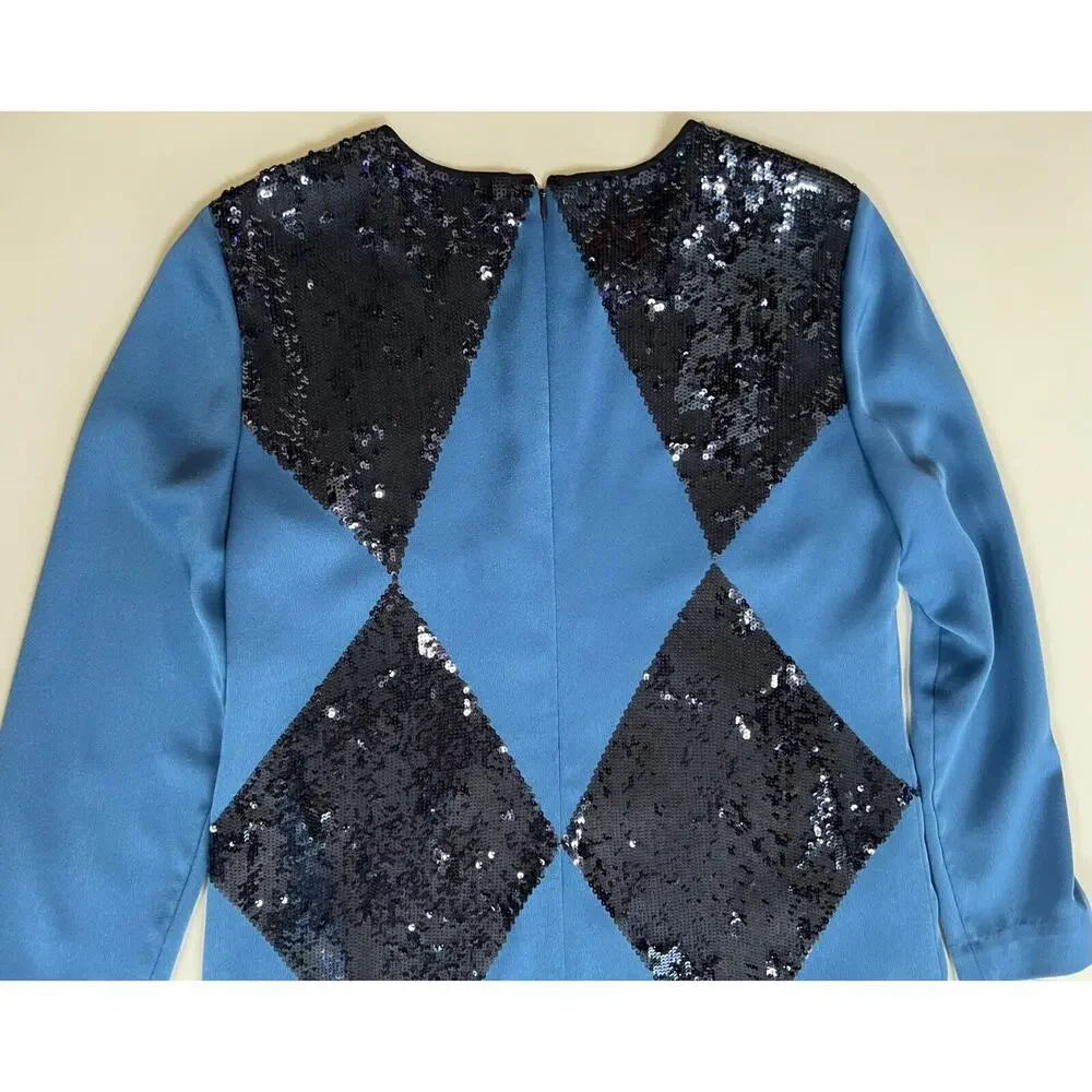 Tory Burch Lantilly Evening Blue Sequin Shift Tunic Dress Sz 10 NWT $795
